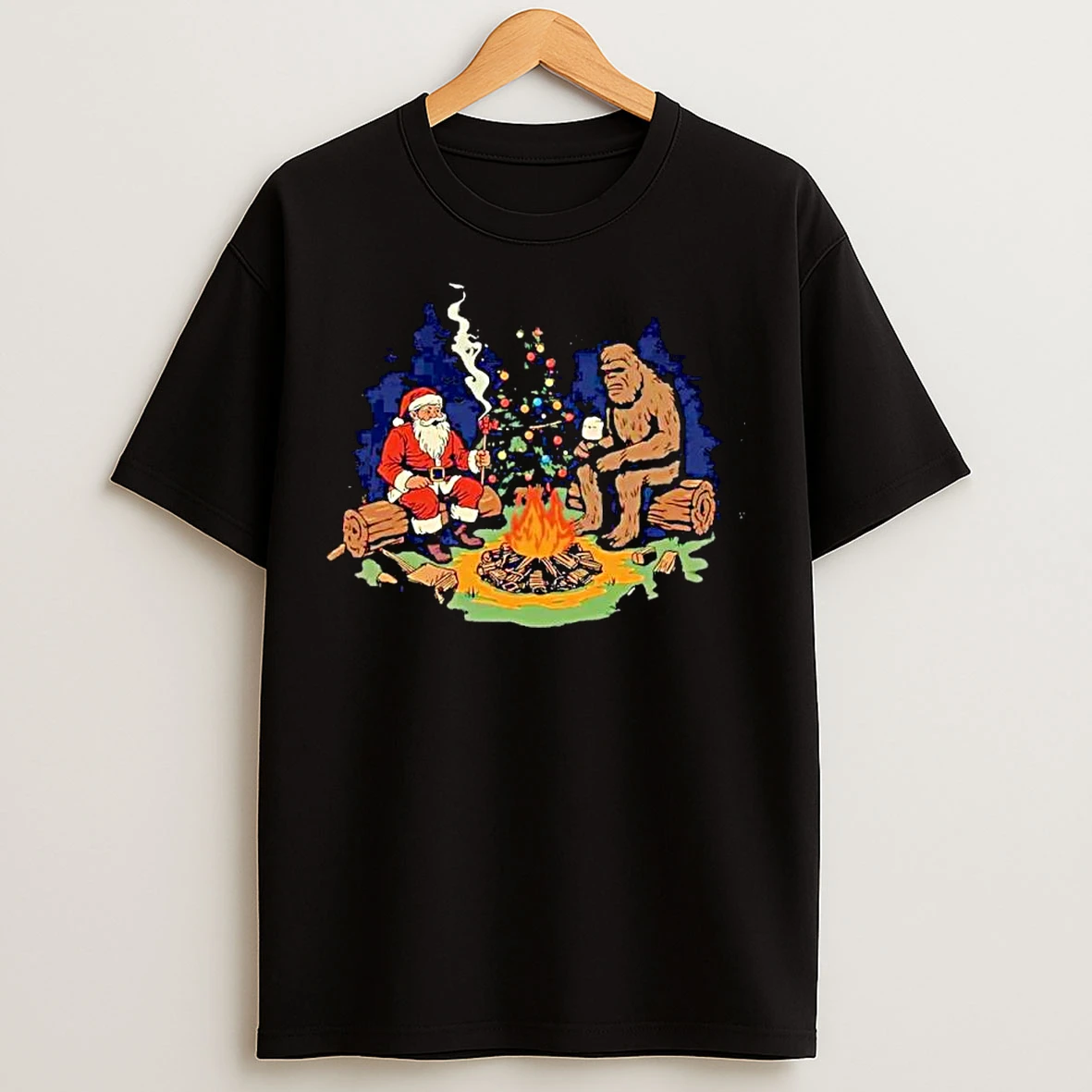 Classic Santa And Sasquatch Camping Ornaments T Shirts