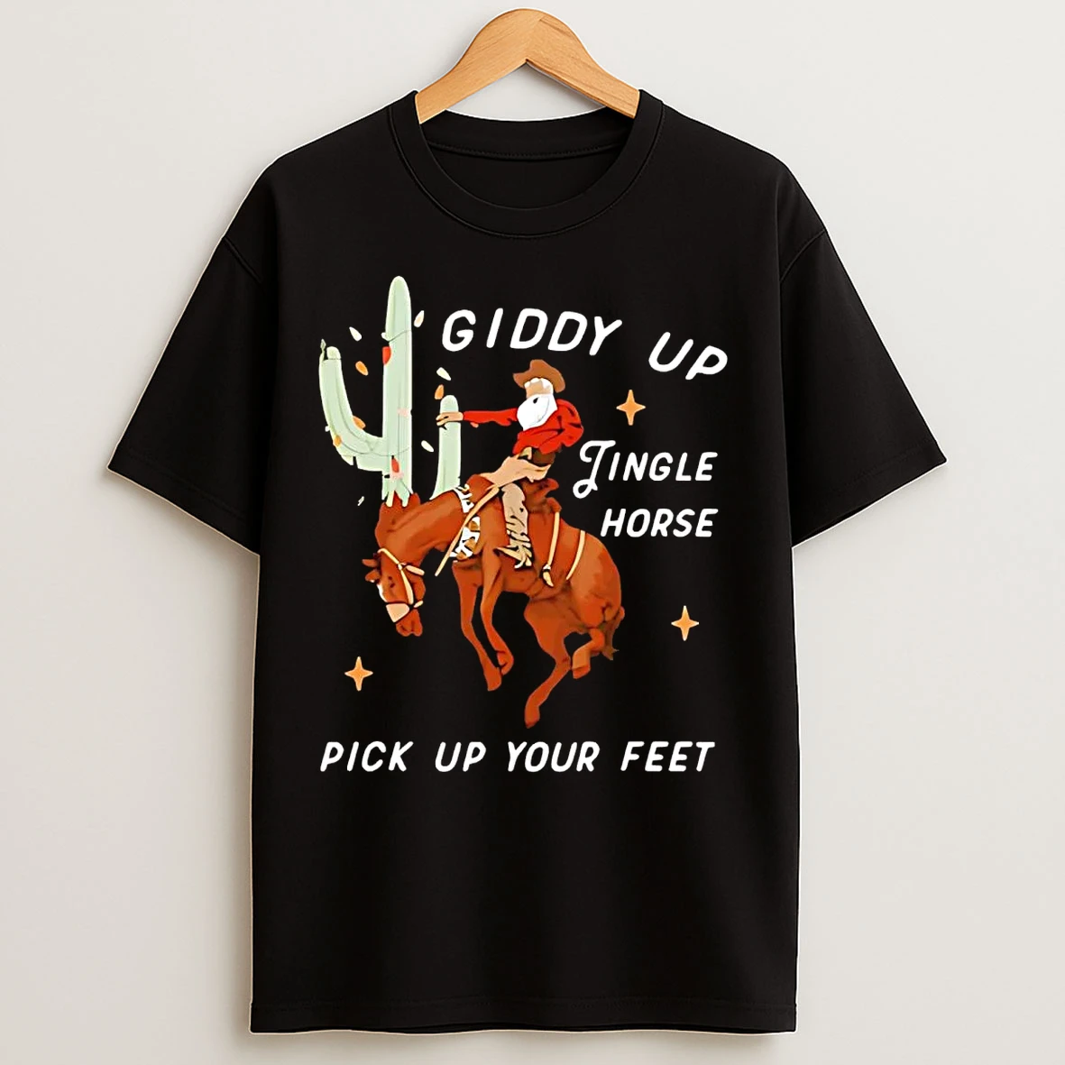 Classic Santa Cowboy Giddy Up Jingle Horse Pickup Your Feet Christmas T Shirts