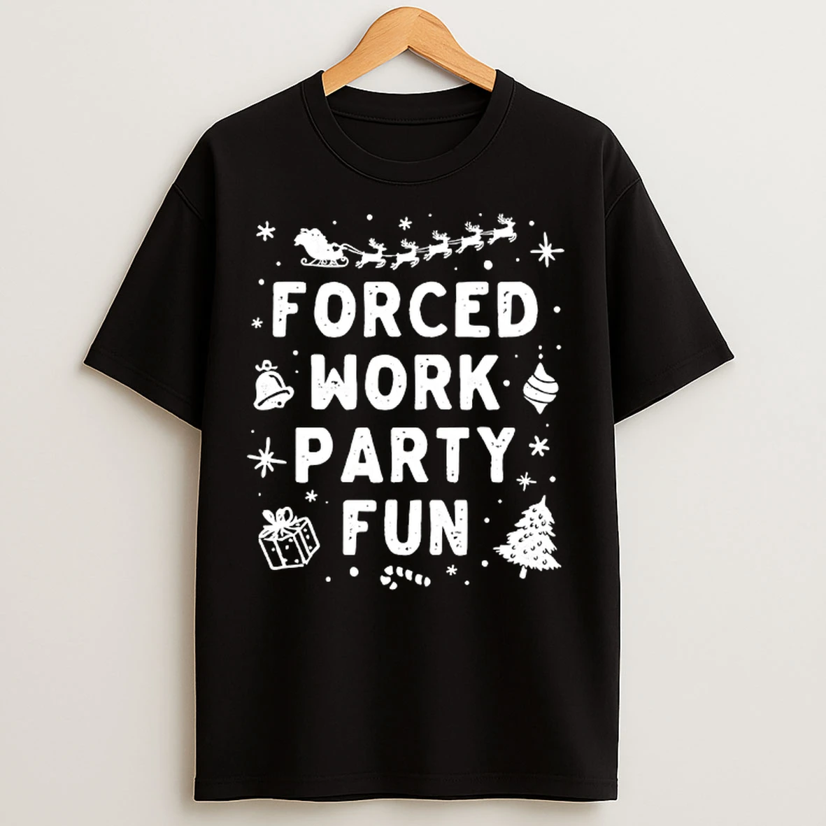 Classic Santa Riding Reindeer Forced Work Party Fun Merry Christmas T Shirts