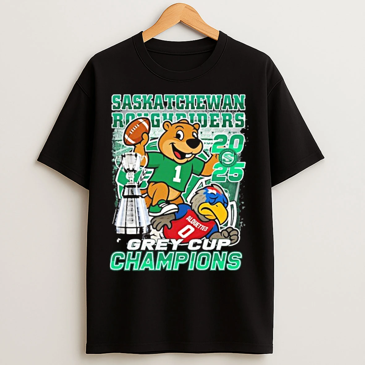 Classic Saskatchewan Roughriders Mascot Beat Alouettes 2025 Grey Cup Champions T Shirts