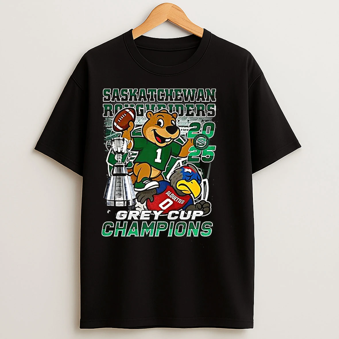 Classic Saskatchewan Roughriders Beat Montreal Alouettes Grey Cup Champions 2025 Mascot T Shirts