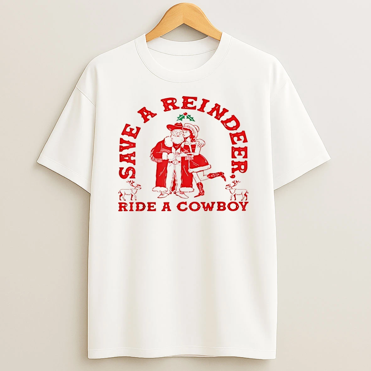 Classic Save Reindeer Santa Ride Cowboy Christmas T Shirts