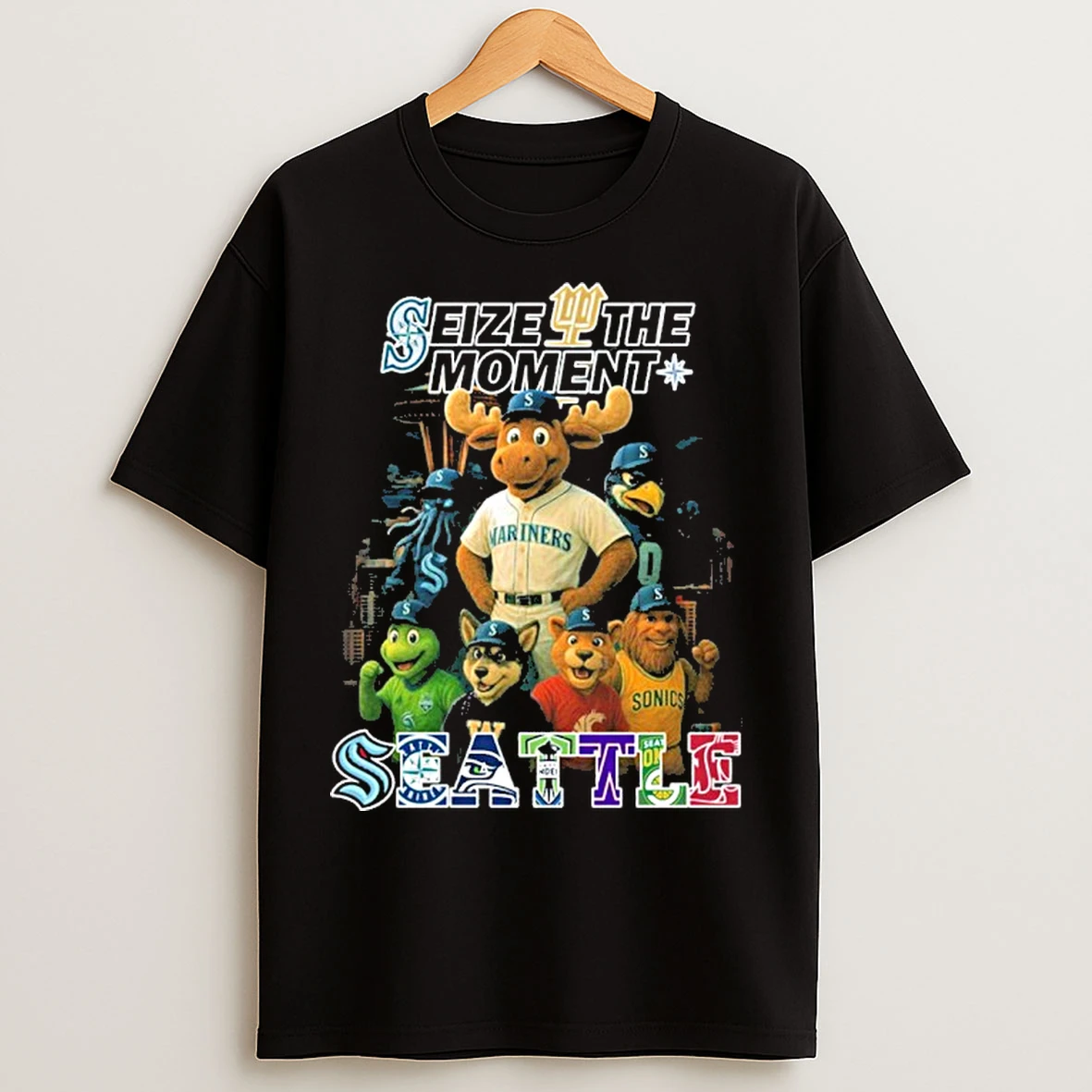 Classic Seize The Moment Seattle Sports Teams Mascots T Shirts