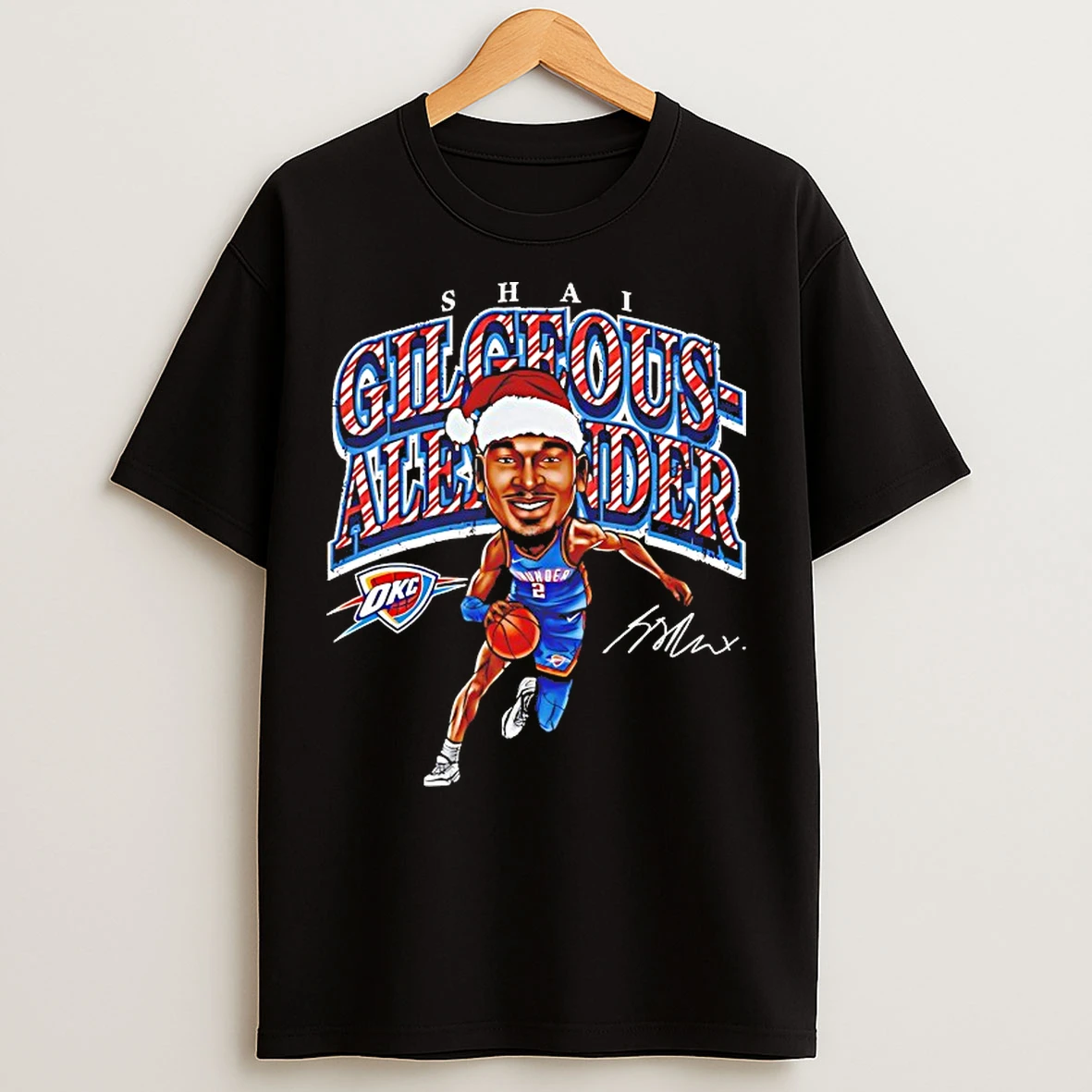 Classic Shai Gilgeous Alexander Oklahoma City Thunder Cartoon Santa Hat T Shirts