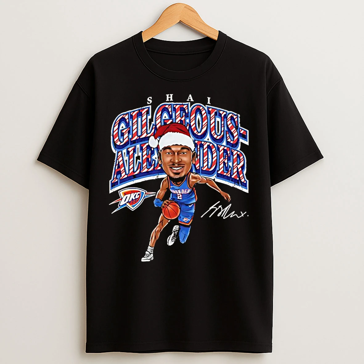 Classic Shai Gilgeous Alexander Santa Cartoon Oklahoma City Thunder T Shirts