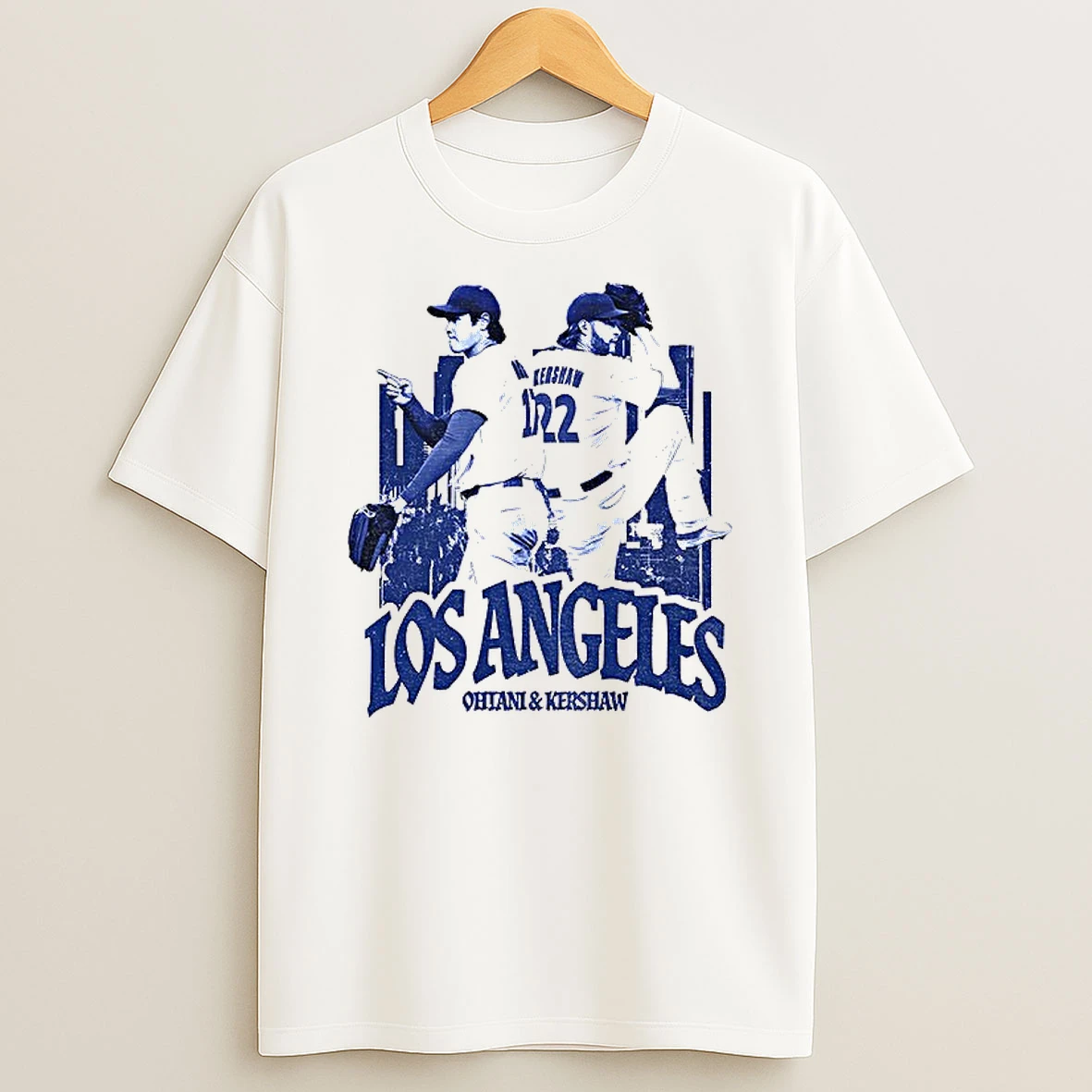 Classic Shohei Ohtani And Clayton Kershaw Los Angeles Dodgers City Skyline Mlb Baseball Vintage T Shirts