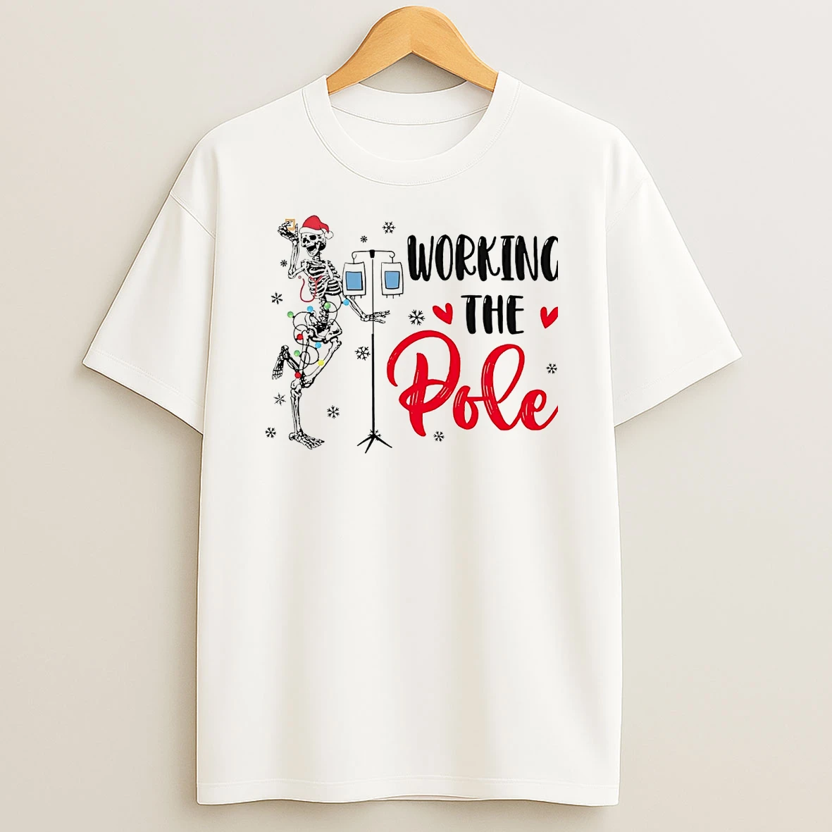 Classic Skeleton Working The Pole Christmas T Shirts