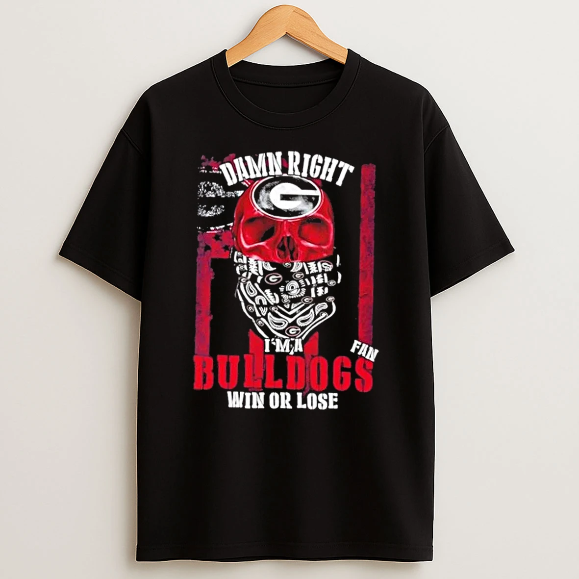 Classic Skull Damn Right Im A Georgia Bulldogs Fan Win Or Lose Us Flag T Shirts