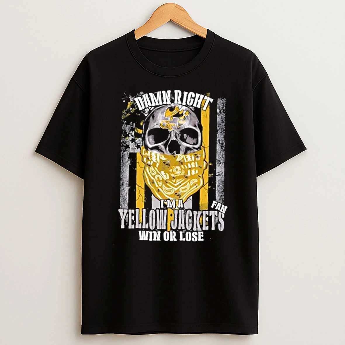 Classic Skull Damn Right Im A Georgia Tech Yellow Jackets Fan Win Or Lose Us Flag T Shirts