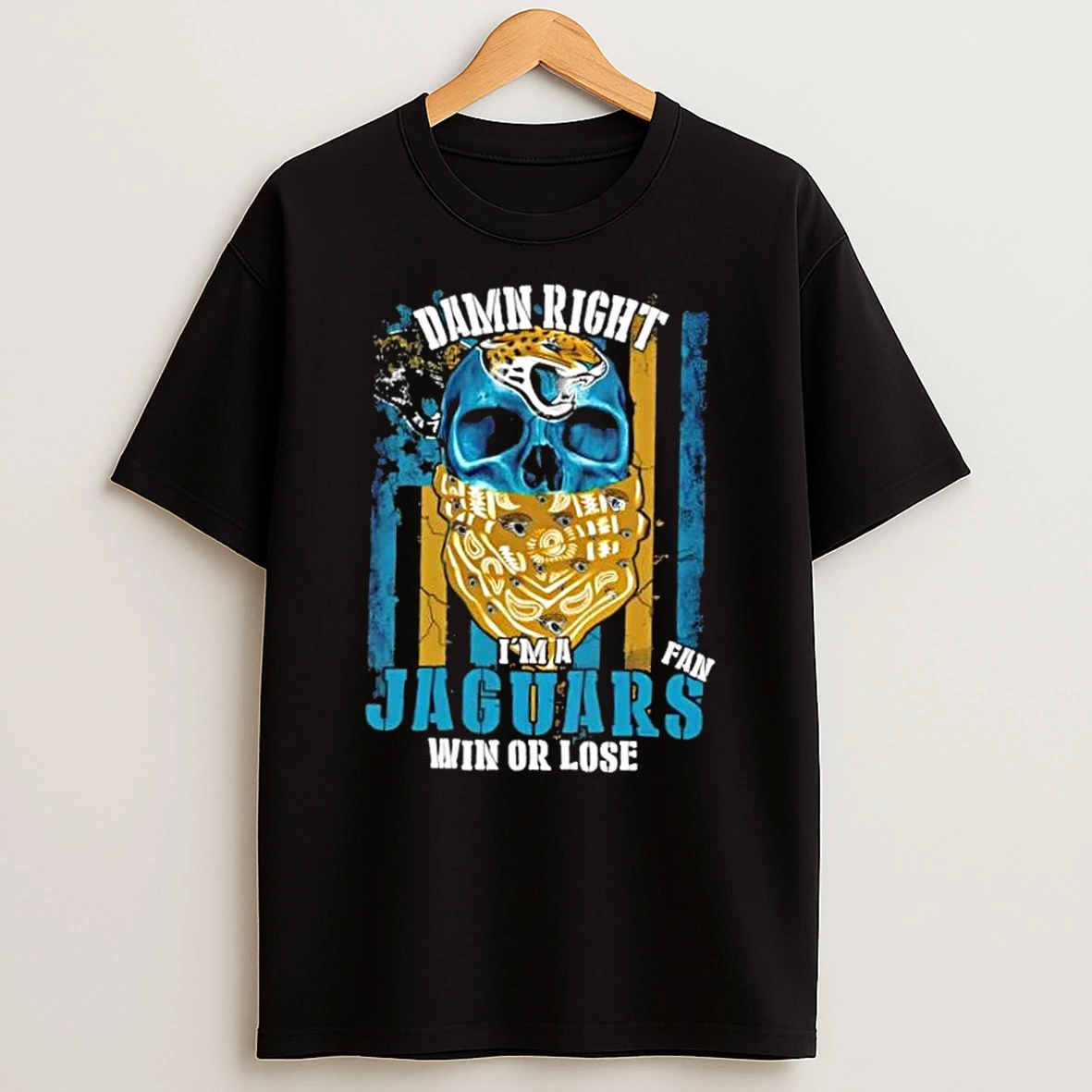Classic Skull Damn Right Im A Jacksonville Jaguars Fan Win Or Lose Us Flag T Shirts