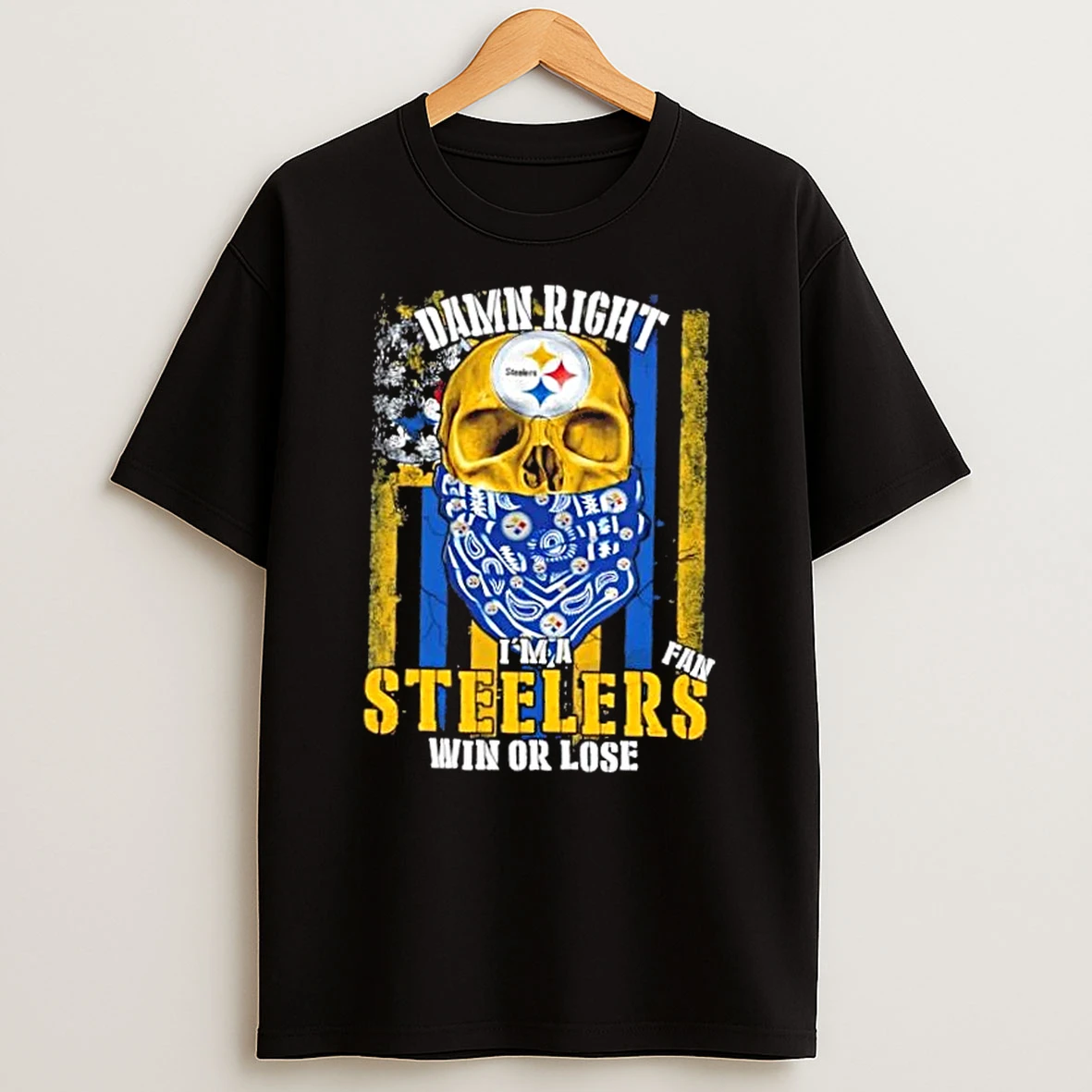 Classic Skull Damn Right Im A Pittsburgh Steelers Fan Win Or Lose Us Flag T Shirts