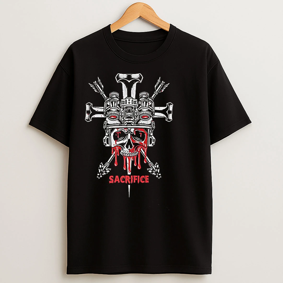 Classic Skull Military Helmet Sacrifice Cross T Shirts