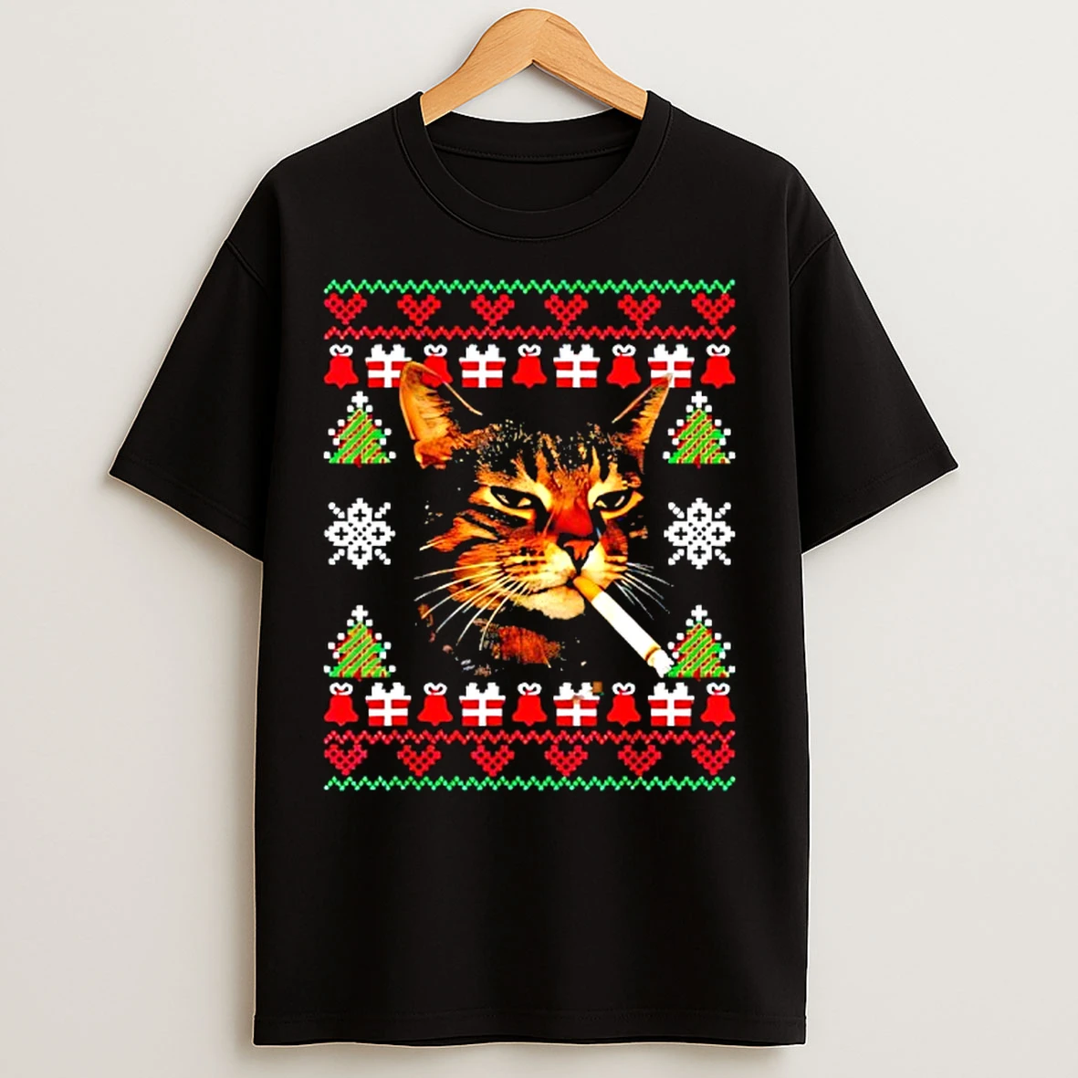 Classic Smoking Cat Meme Ugly Christmas T Shirts