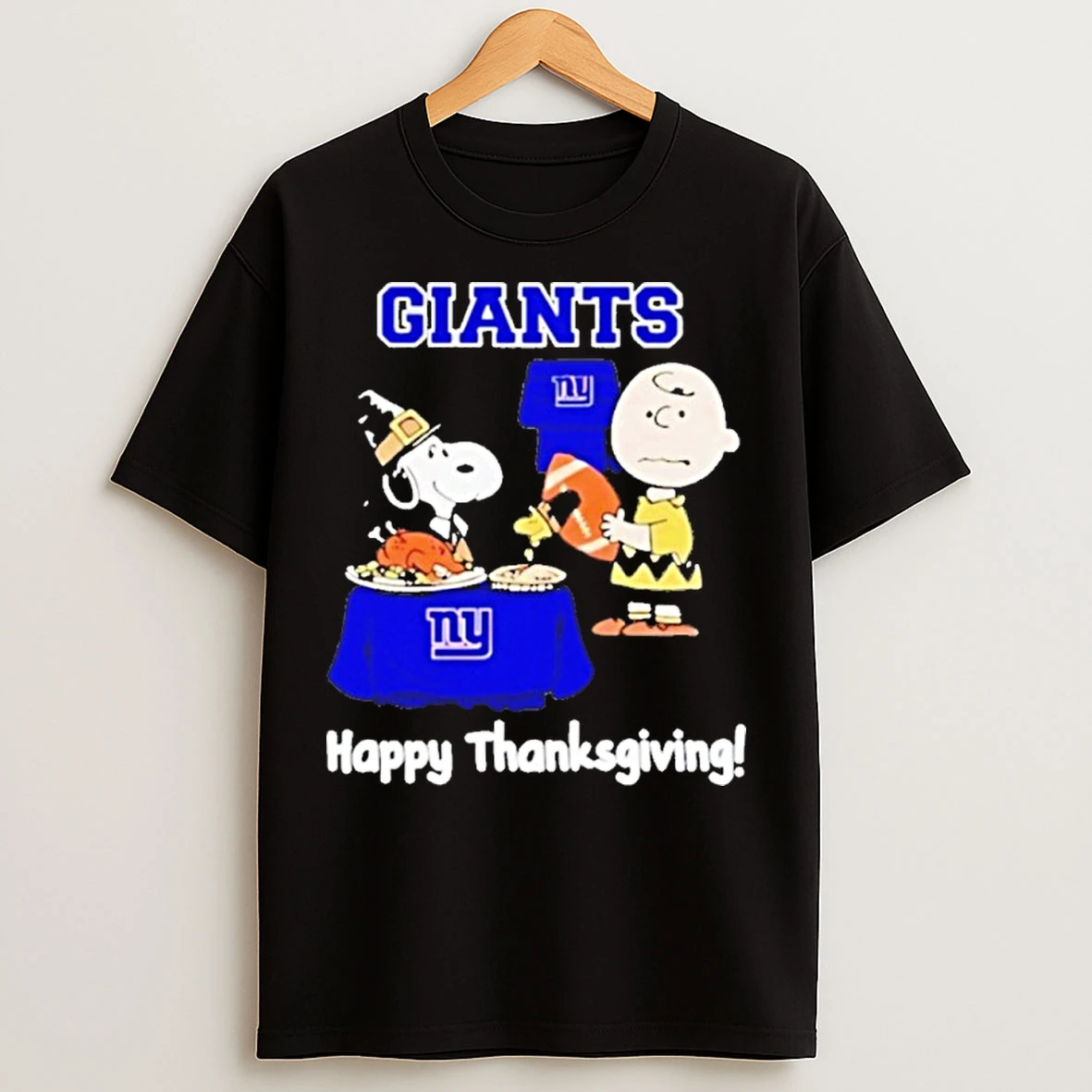 Classic Snoopy And Charlie Brown New York Giants Nfl Happy Thanksgiving 2025 Premium T Shirts