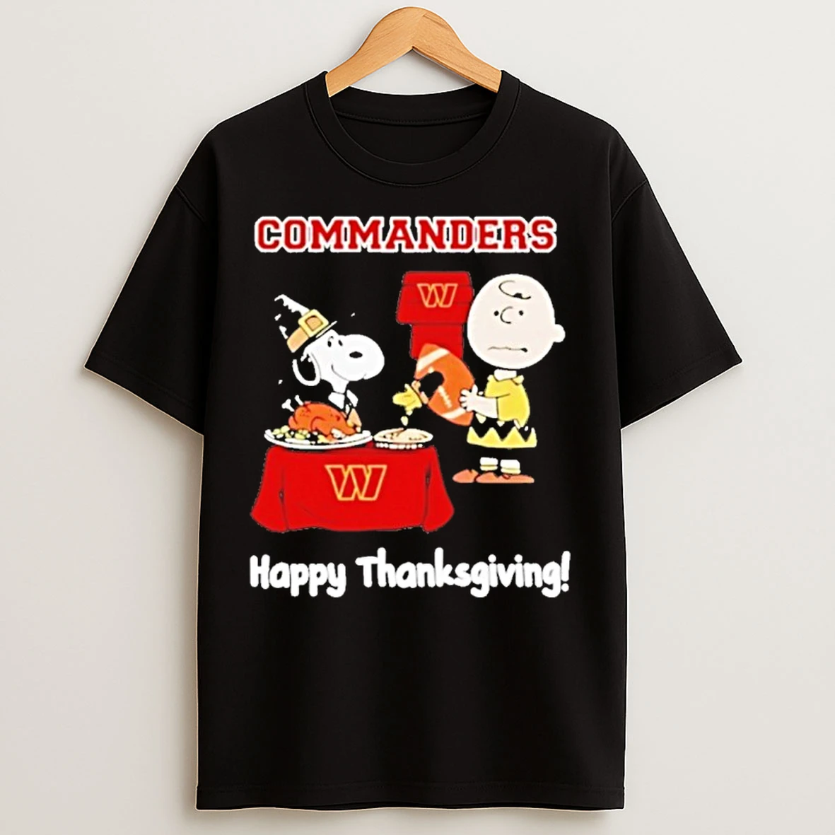 Classic Snoopy And Charlie Brown Washington Commanders Nfl Happy Thanksgiving 2025 T Shirts