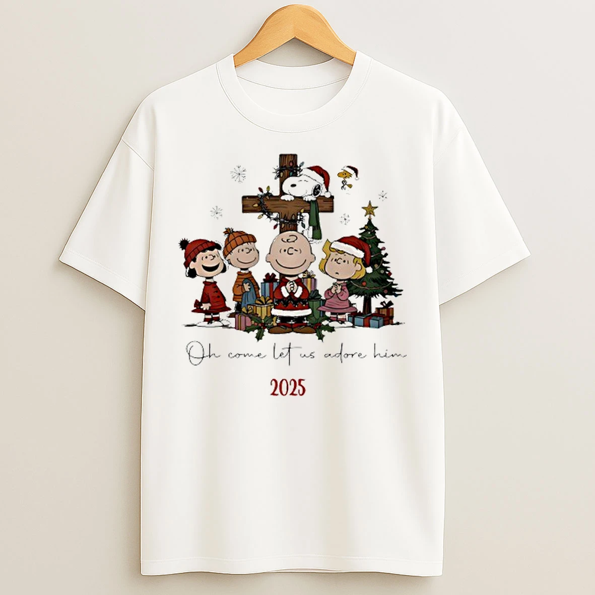 Classic Snoopy Oh Come Let Us Adore Him Christian Christmas T Shirts