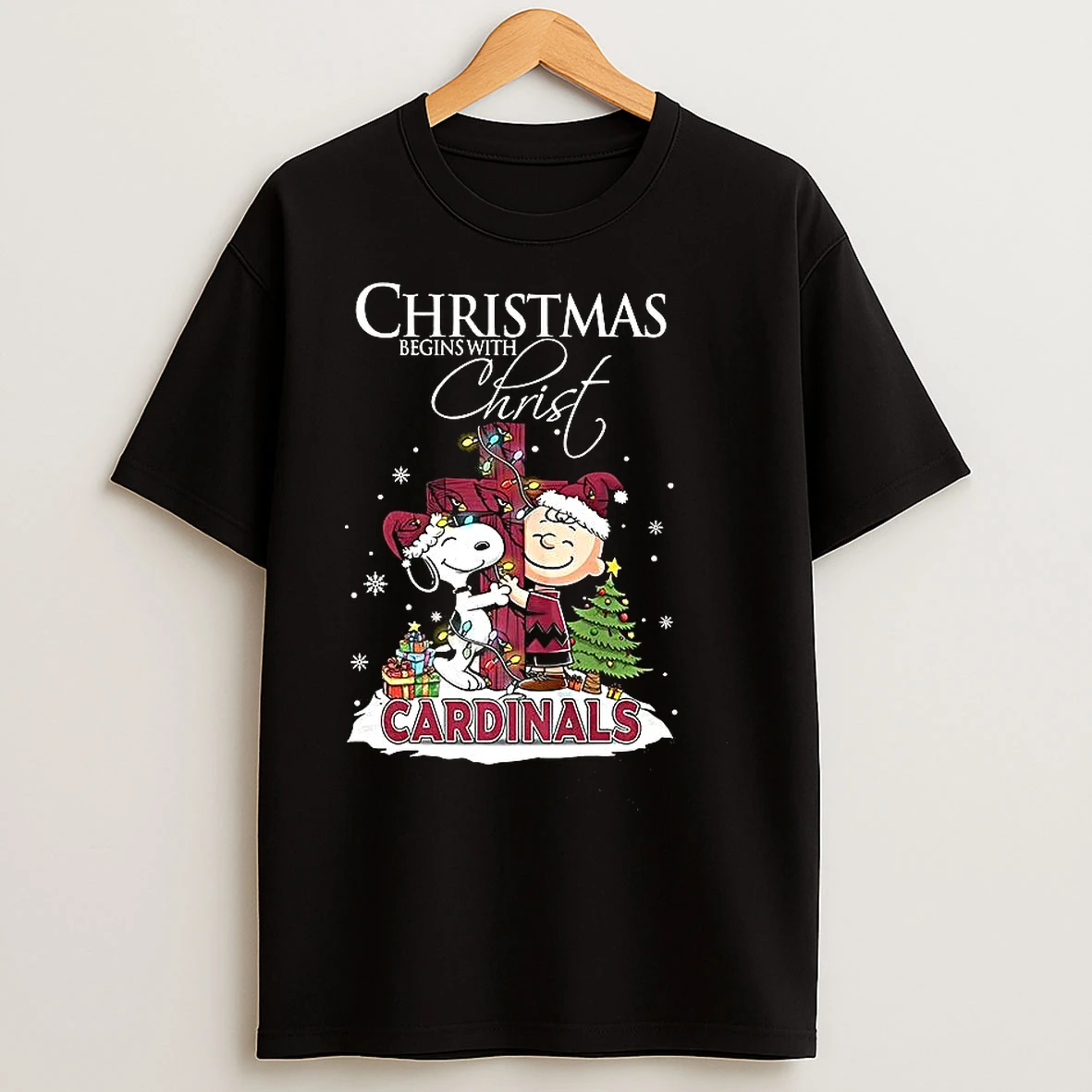 Classic Snoopy And Charlie Brown X Arizona Cardinals Christmas Begins With Christ Cross T Shirts