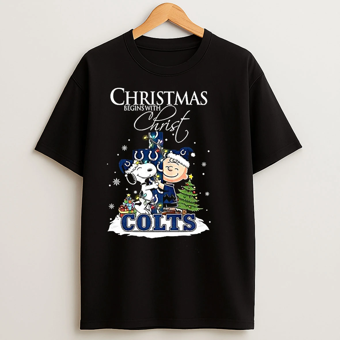 Classic Snoopy And Charlie Brown X Indianapolis Colts Christmas Begins With Christ Cross T Shirts