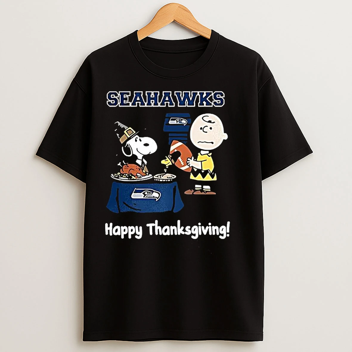 Classic Snoopy And Charlie Brown X Seattle Seahawks Football Happy Thanksgiving T Shirts