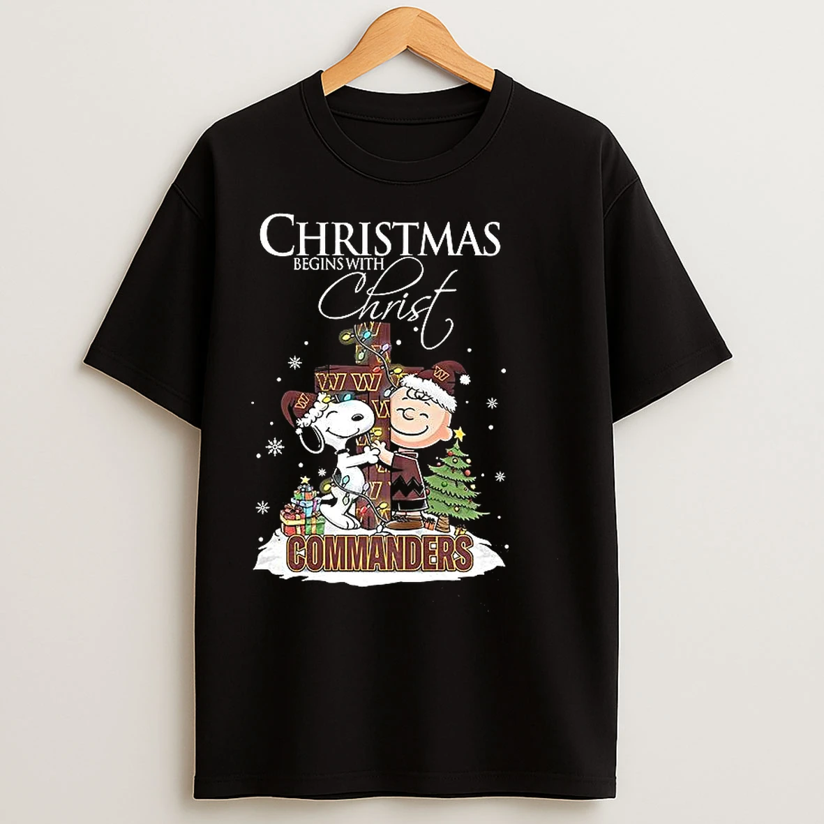Classic Snoopy And Charlie Brown X Washington Commanders Christmas Begins With Christ Cross T Shirts