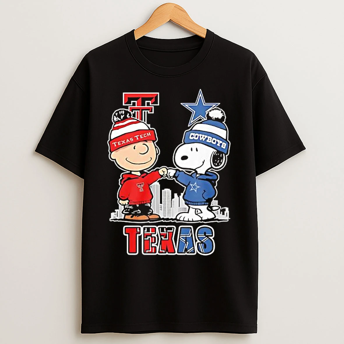 Classic Snoopy And Charlie Brown Bump Texas Tech Red Raiders And Dallas Cowboys T Shirts