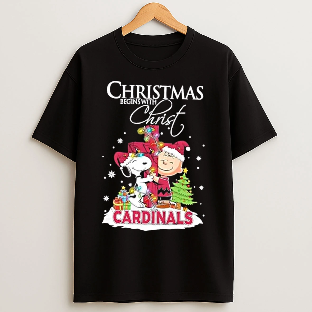 Classic Snoopy And Charlie Brown X Arizona Cardinals Christmas Begins With Christ T Shirts