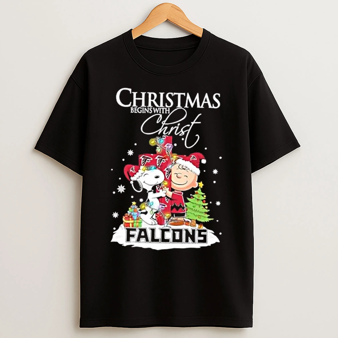 Classic Snoopy And Charlie Brown X Atlanta Falcons Christmas Begins With Christ T Shirts