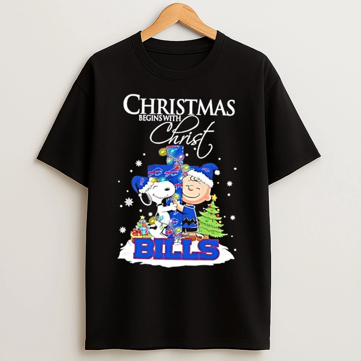 Classic Snoopy And Charlie Brown X Buffalo Bills Christmas Begins With Christ T Shirts
