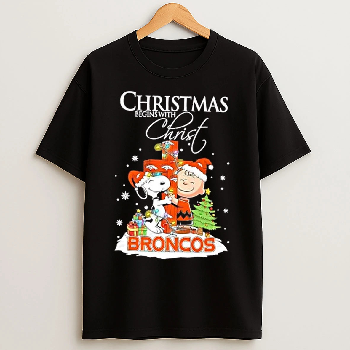 Classic Snoopy And Charlie Brown X Denver Broncos Christmas Begins With Christ T Shirts