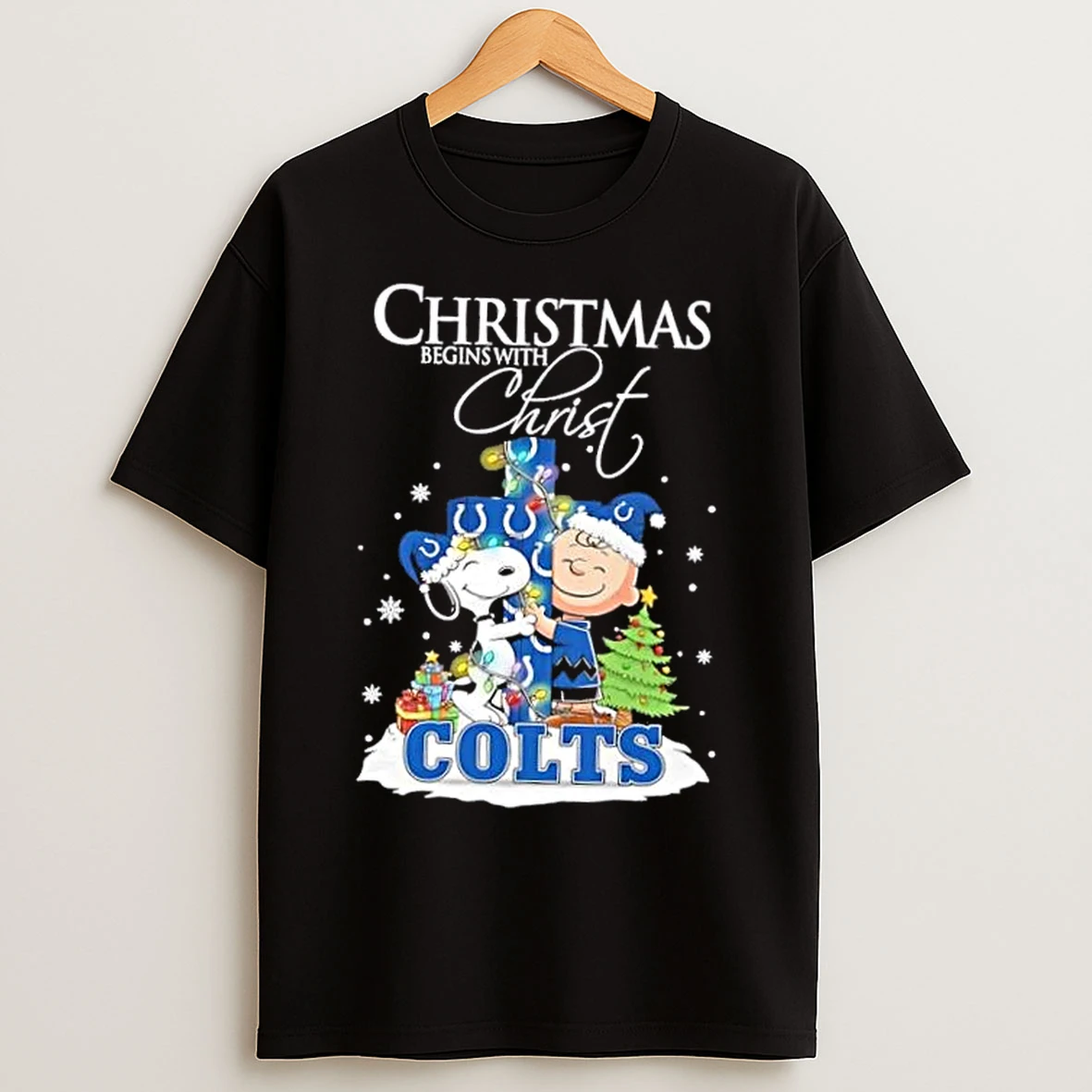 Classic Snoopy And Charlie Brown X Indianapolis Cotls Christmas Begins With Christ T Shirts