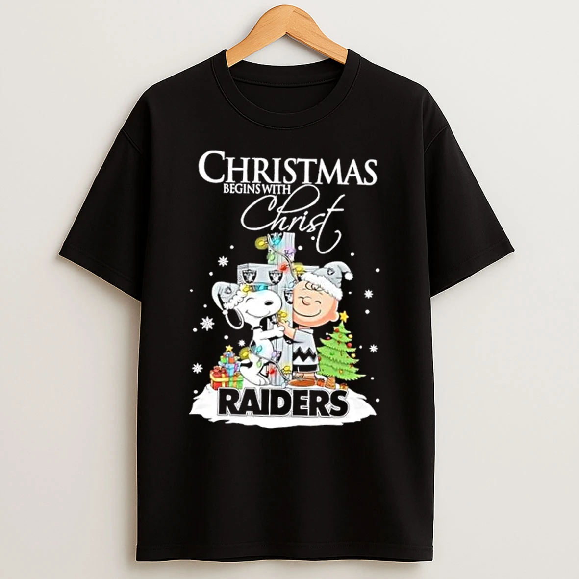 Classic Snoopy And Charlie Brown X Las Vegas Raiders Christmas Begins With Christ T Shirts