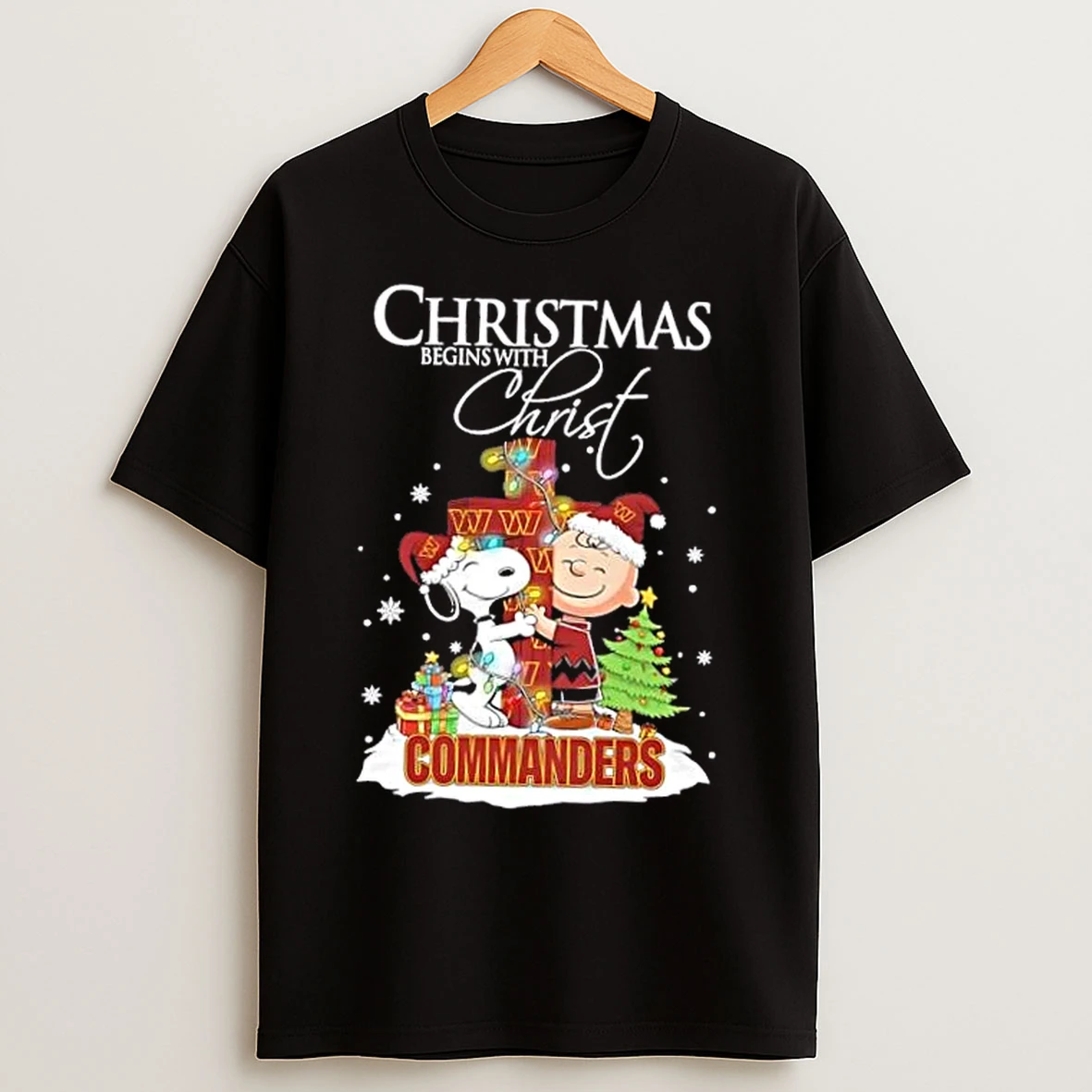 Classic Snoopy And Charlie Brown X Washington Commanders Christmas Begins With Christ T Shirts