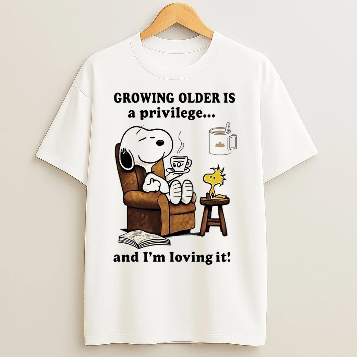 Classic Snoopy And Woodstock Growing Older Is A Privilege And Im Loving It T Shirts