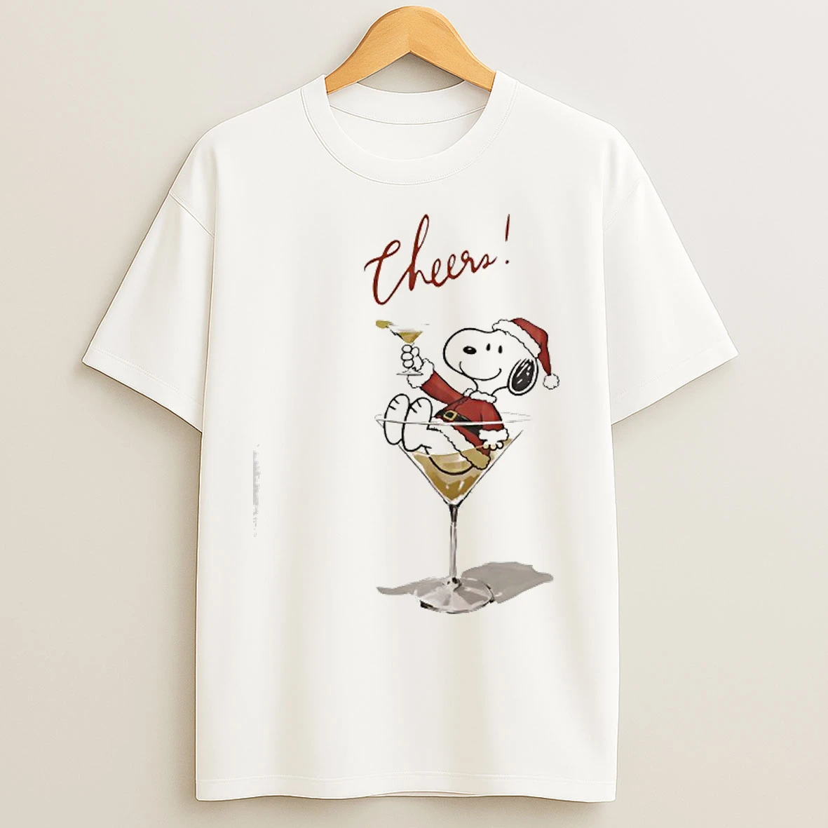 Classic Snoopy In Santa Costume Sitting In A Cocktail Glass T Shirts