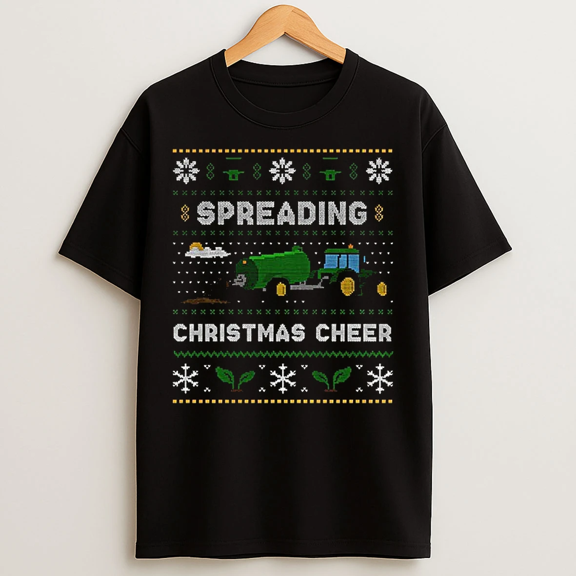 Classic Spreading Christmas Cheer Green Farming T Shirts