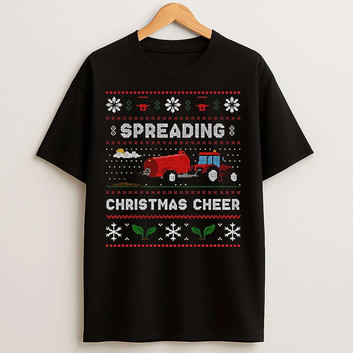 Classic Spreading Christmas Cheer Red Farming T Shirts