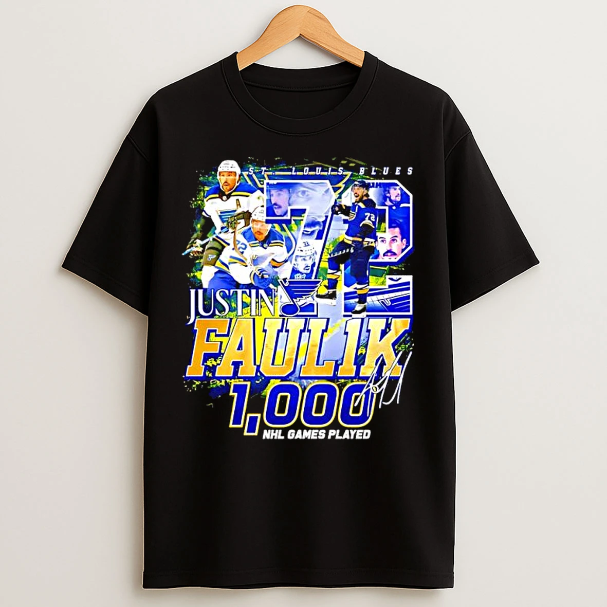 Classic St Justin Faulk 1000 Nhl Games Played 72 Signature T Shirts