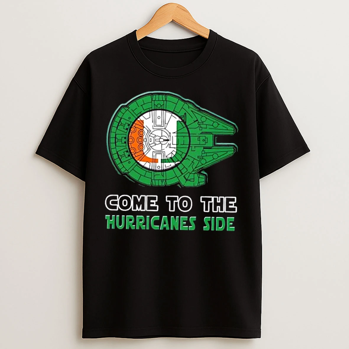 Classic Star Wars Come To The Miami Hurricanes Side T Shirts
