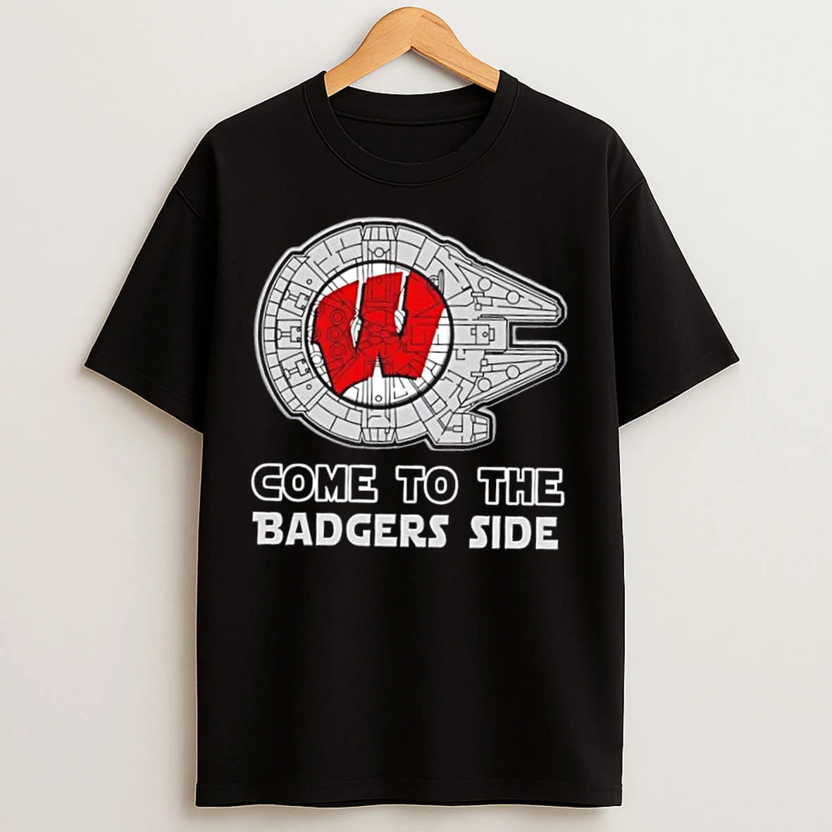 Classic Star Wars Come To The Wisconsin Badgers Side T Shirts