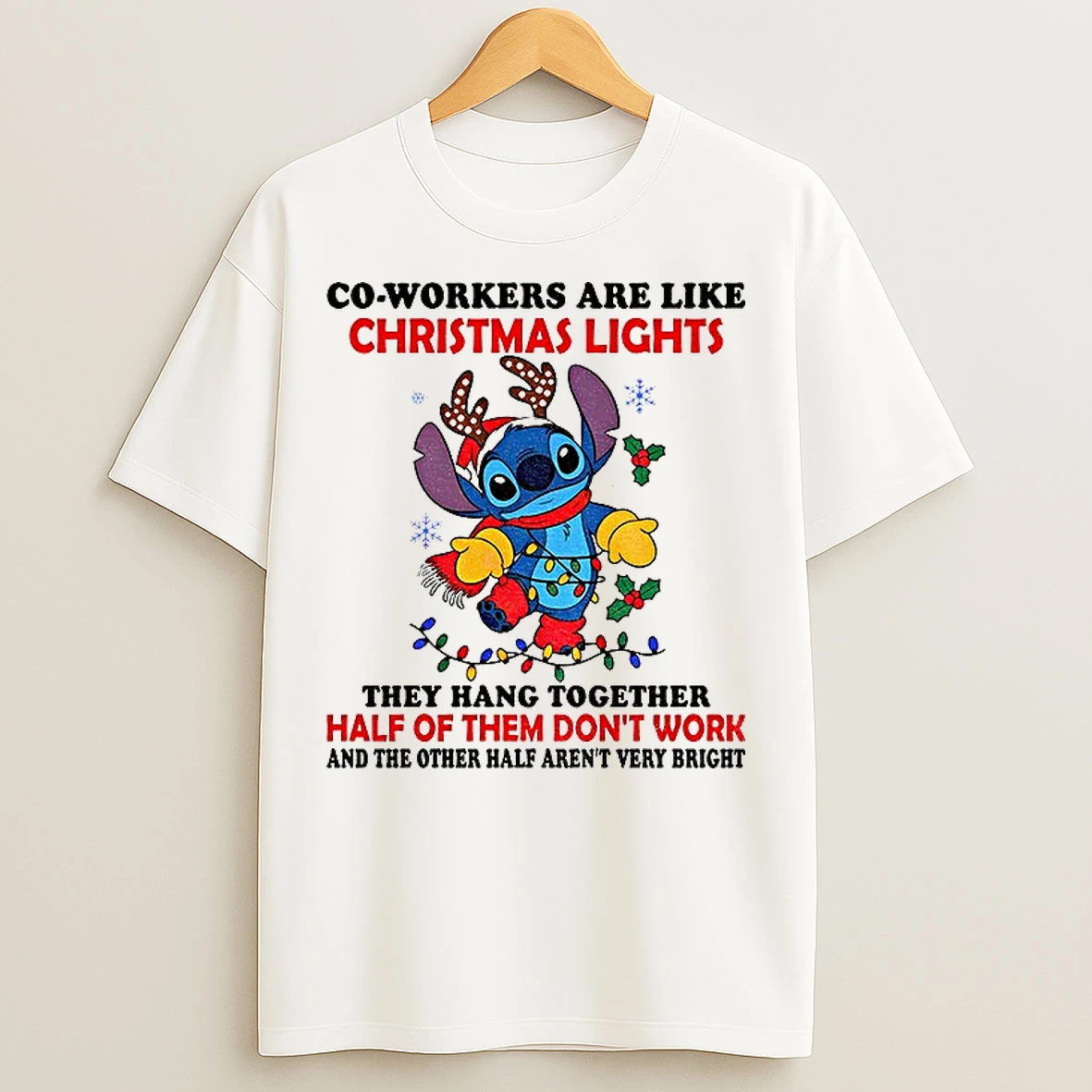 Classic Stitch Santa Co Workers Are Like Christmas Lights They Hang Together Half Of Them Dont Work Christmas T Shirts