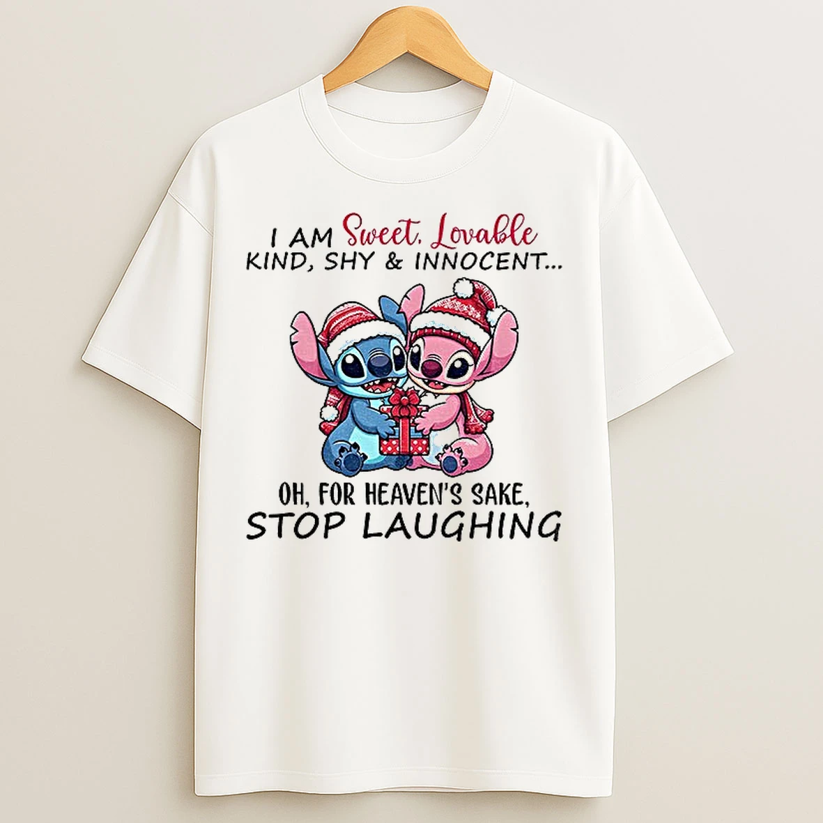 Classic Stitch Santa I Am Sweet Lovable Kind Shy Innocent Oh For Heavens Sake Stop Laughing Christmas T Shirts