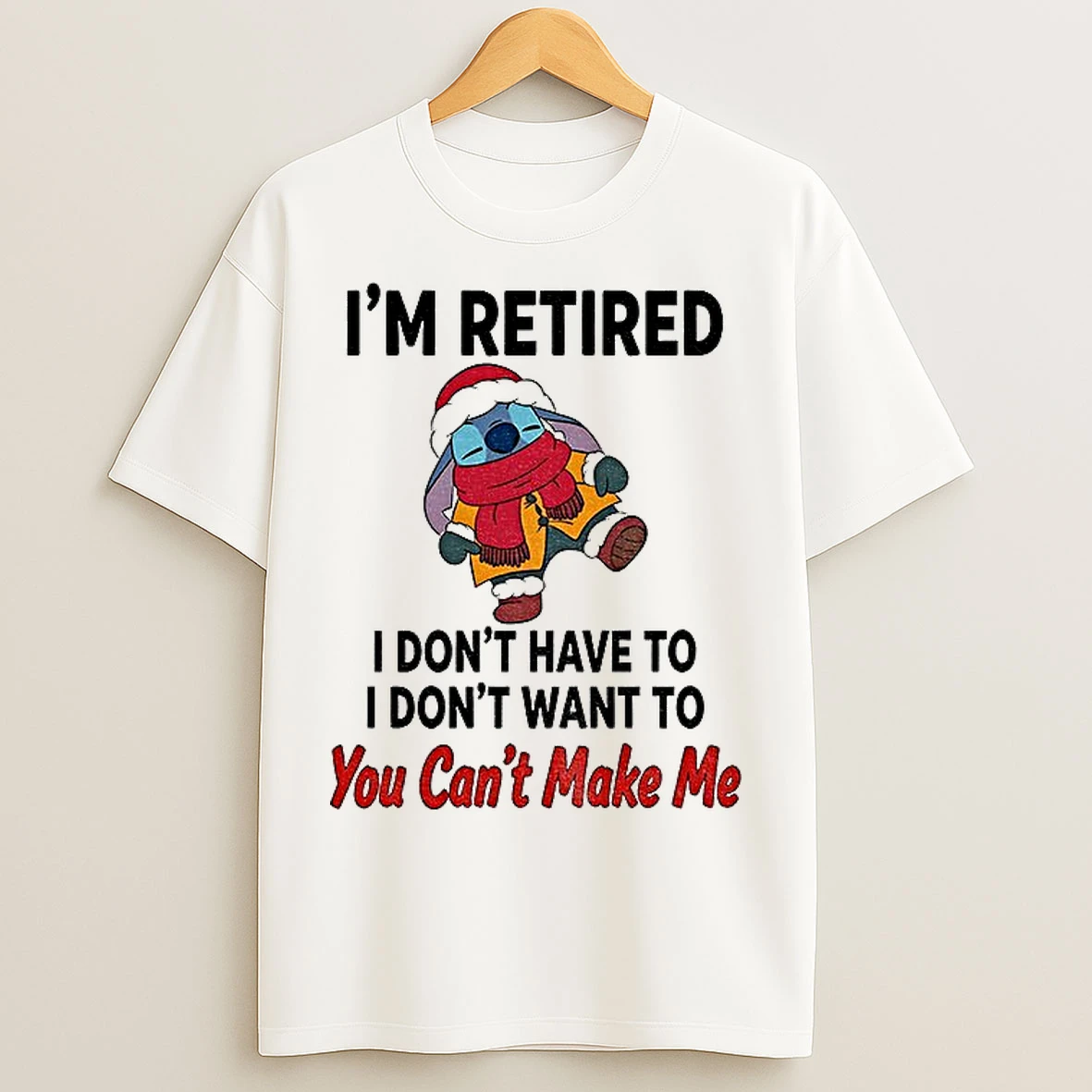 Classic Stitch Santa Im Retired I Dont Have To I Dont Want To You Cant Make Me Christmas T Shirts