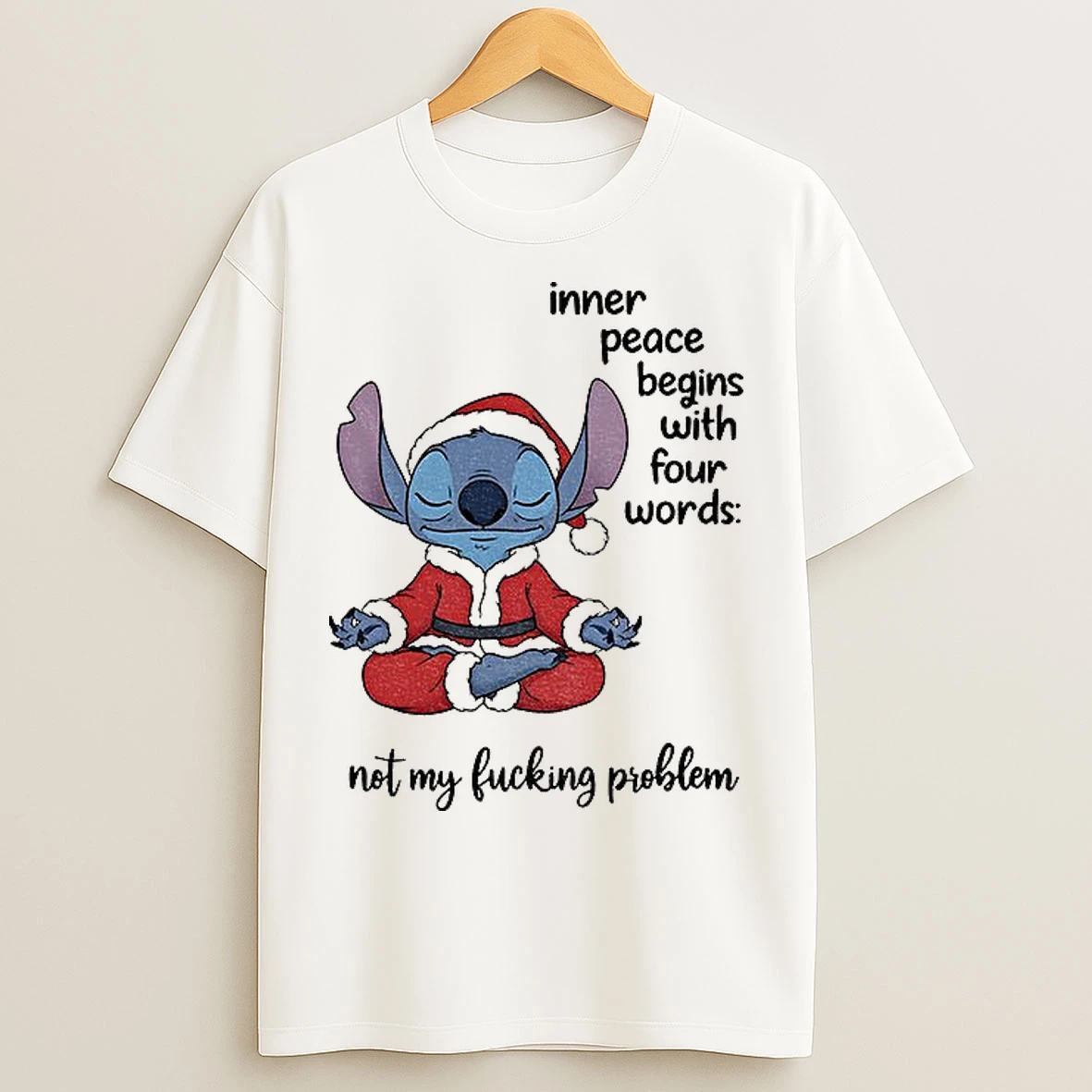 Classic Stitch Santa Inner Peace Begins With Four Words Not My Fucking Problem Christmas T Shirts