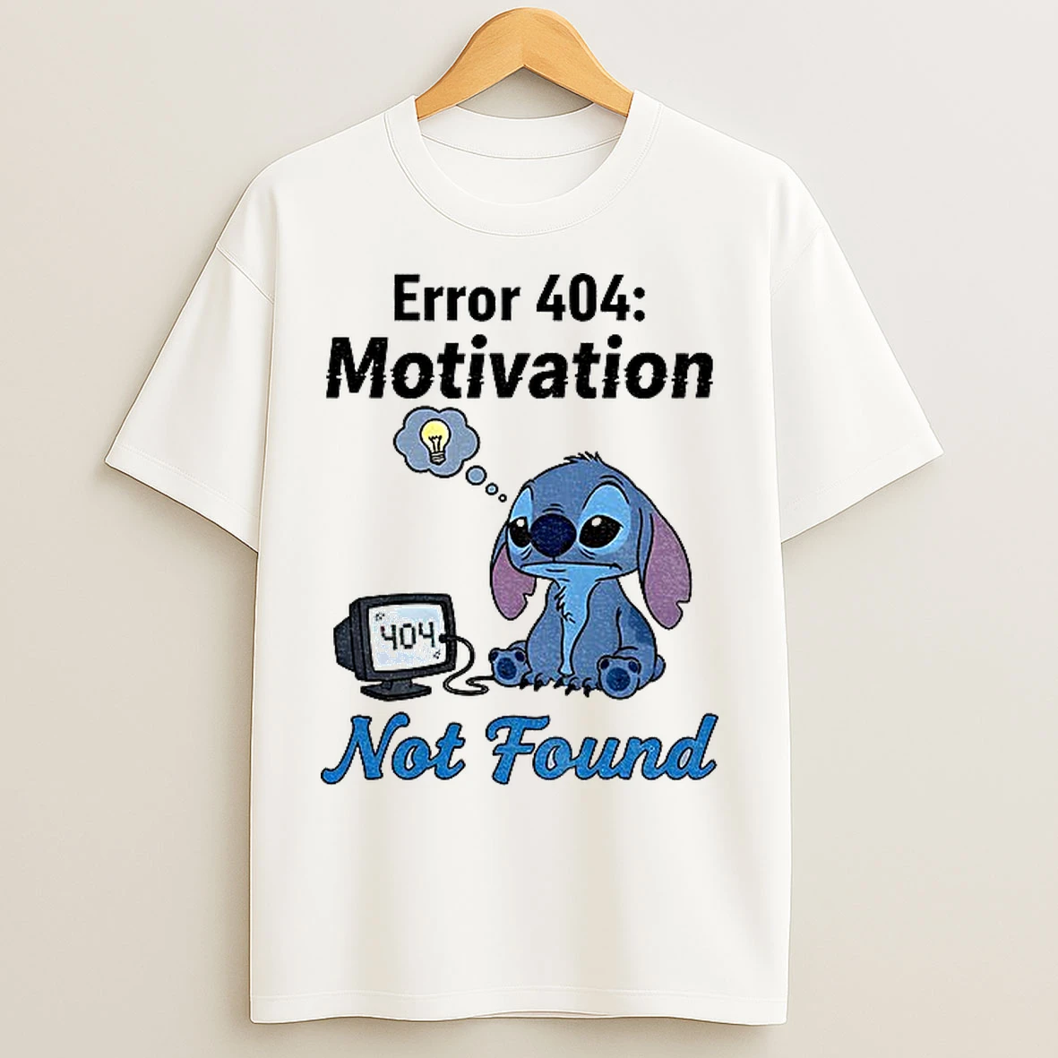 Classic Stitch Sad Error 404 Motivation Not Found T Shirts