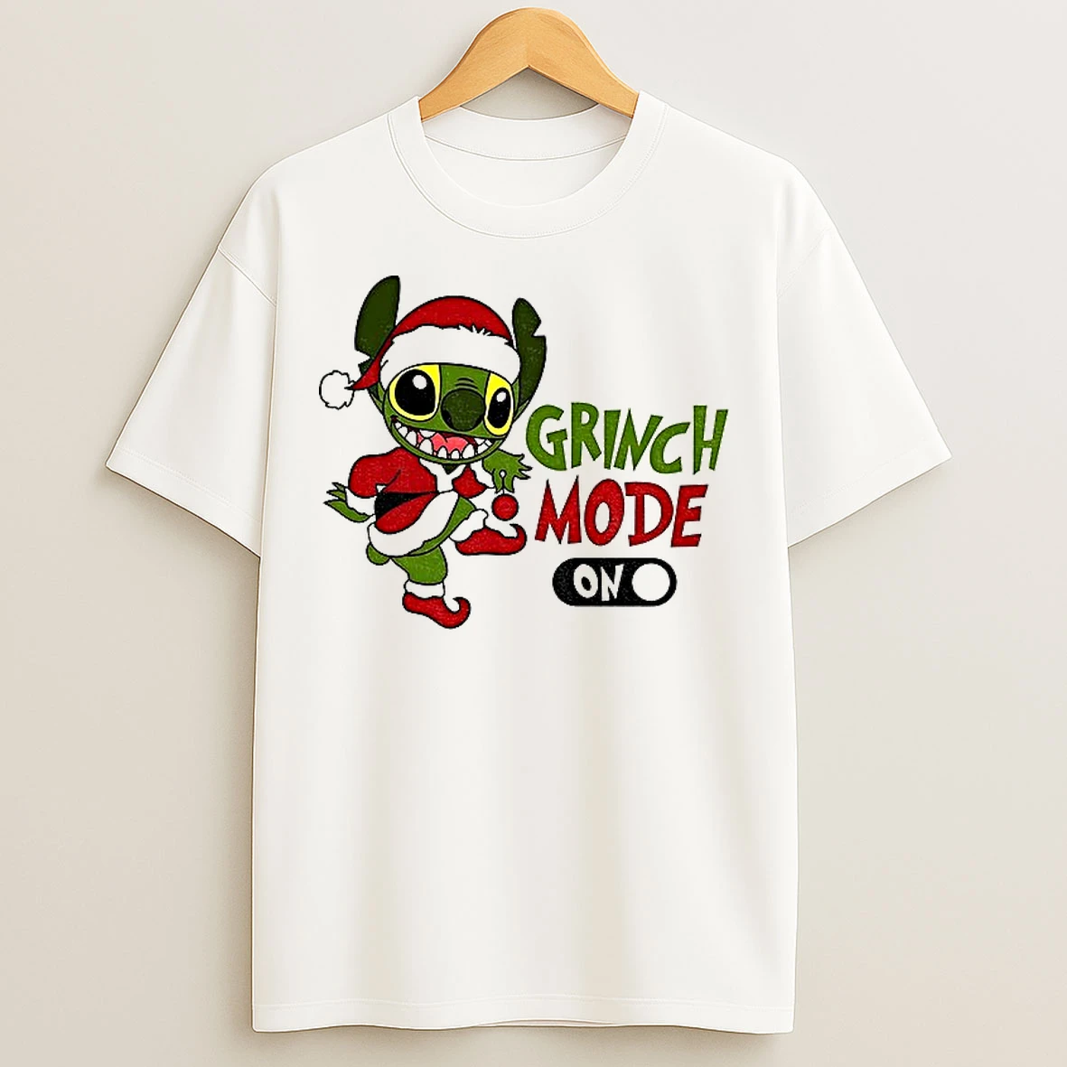 Classic Stitch X Grinch Santa Claus Grinch Mode Turn On Merry Christmas T Shirts