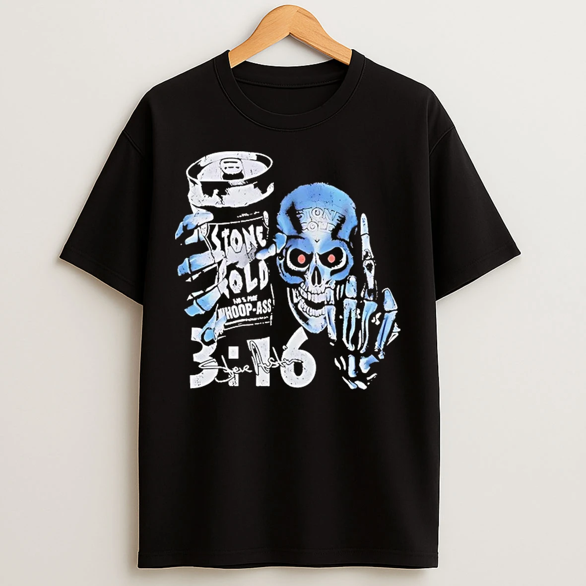 Classic Stone Cold Skeleton Middle Finger Whoop Ass T Shirts