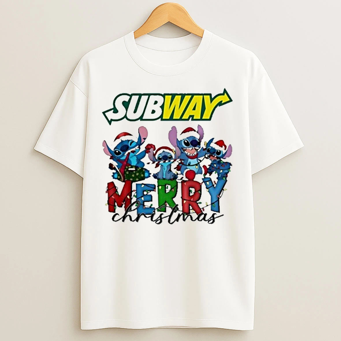 Classic Subway Merry Christmas Stitch T Shirts