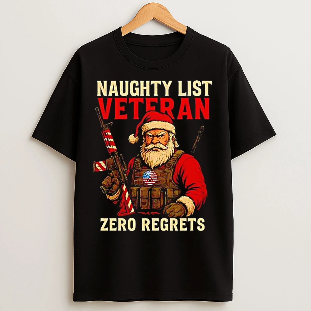 Classic Tactical Santa Claus Naughty List Veteran Zero Regrets T Shirts
