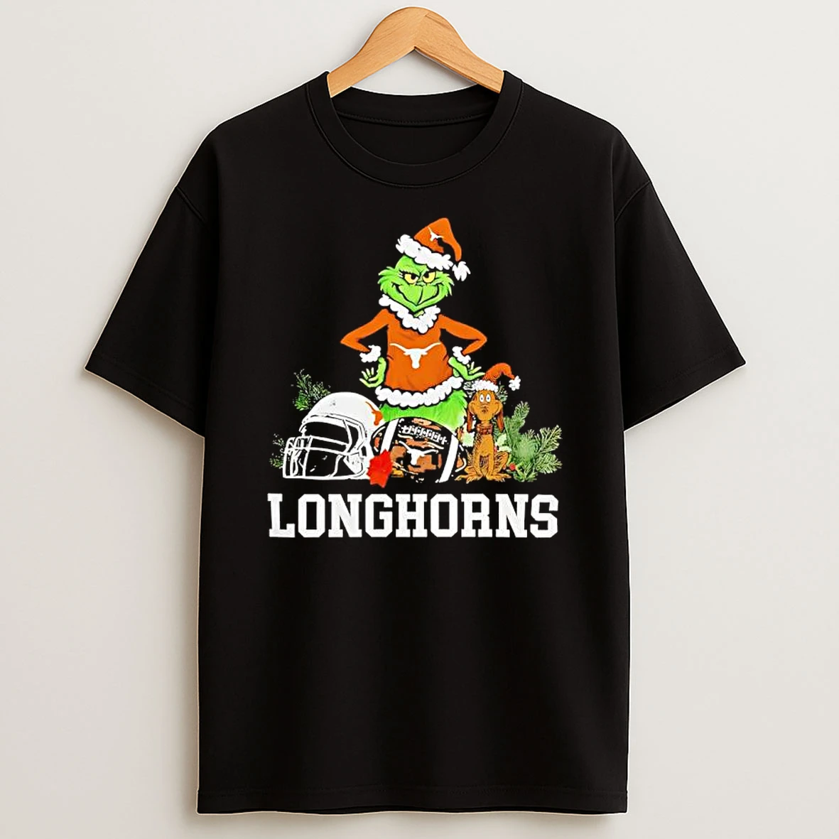 Classic Texas Longhorns The Grinch And Max Helmet Christmas 2025 T Shirts