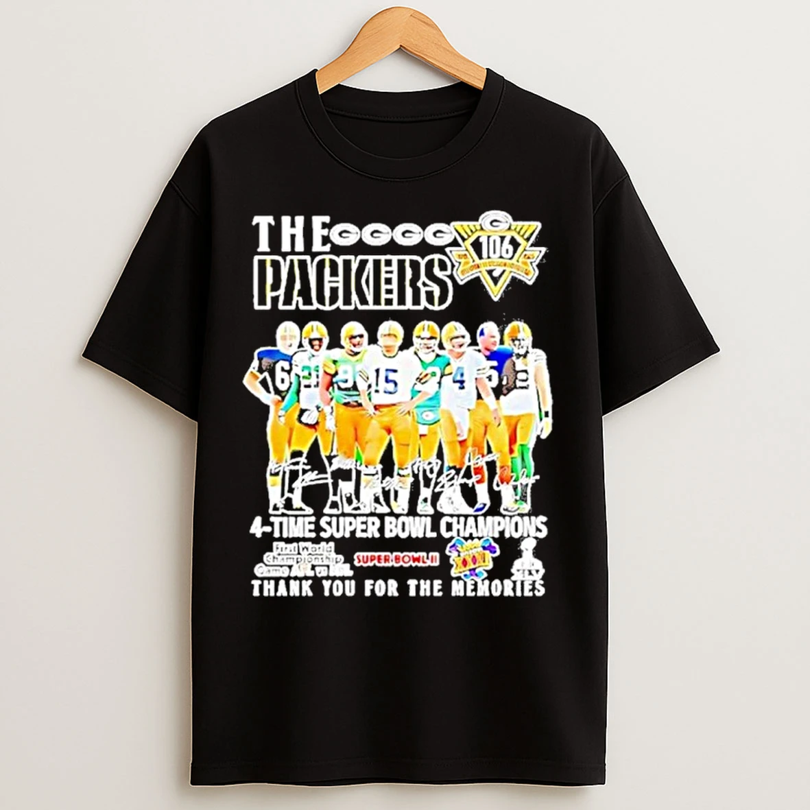 Classic The Green Bay Packers 4 Time Super Bowl Champions Thank You For The Memories T Shirts